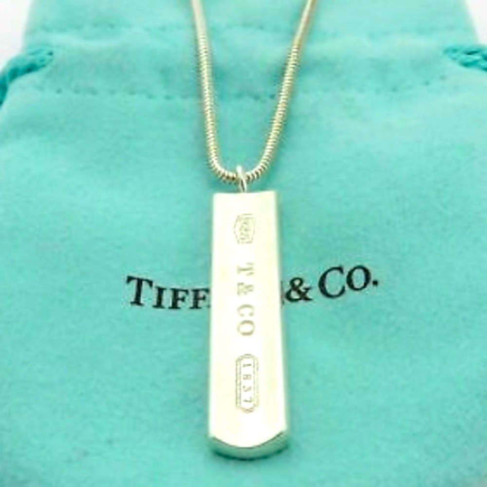 Authentic Rare Vintage Tiffany & Co. 925 Sterling Silver 1837 Bar Pendant